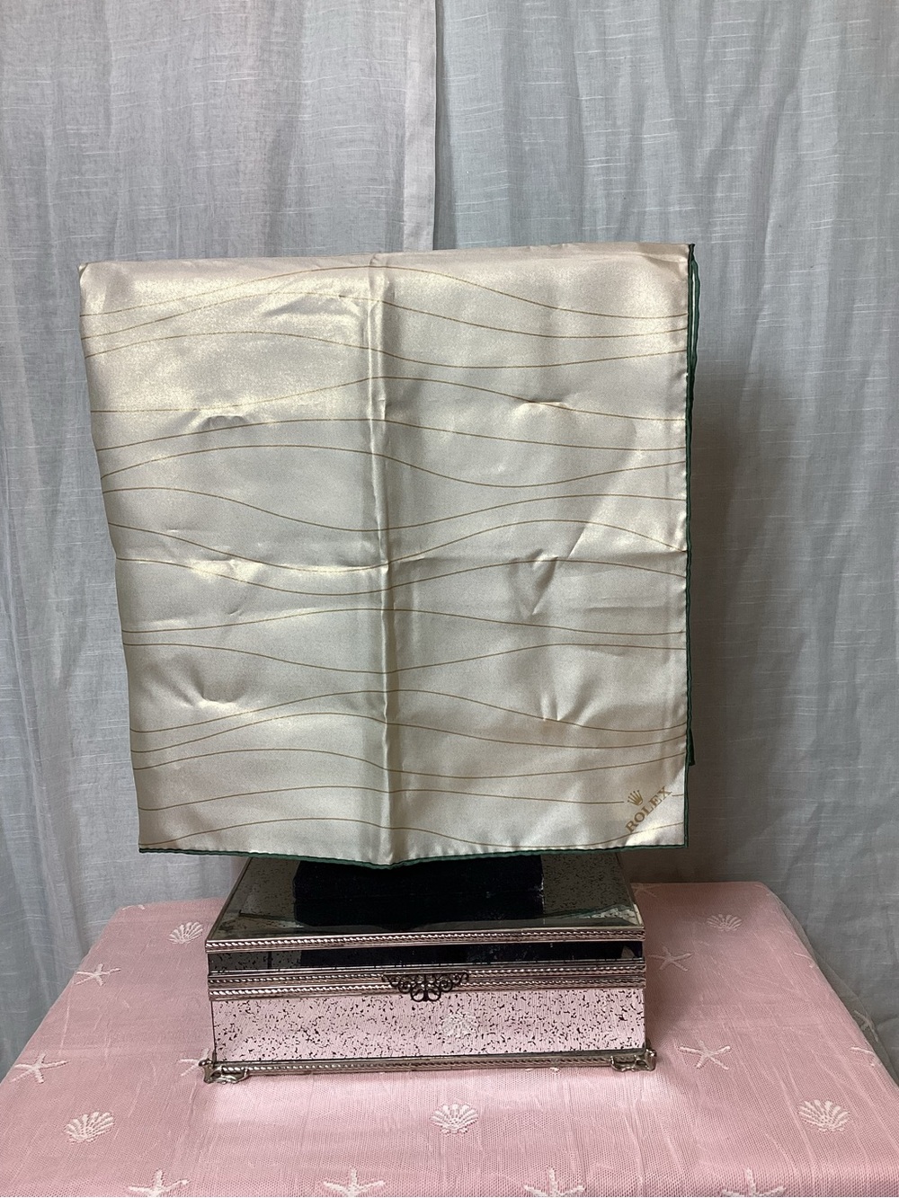 Rolex Vintage Silk Scarf- Cream & Green